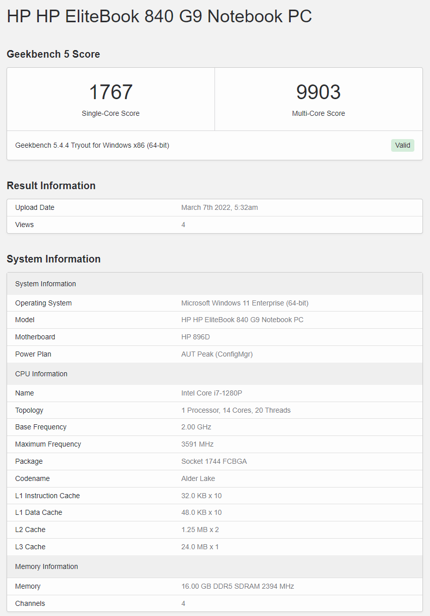 方面|12代i7-1280P惠普笔记本跑分曝光：性能比上代近乎翻倍