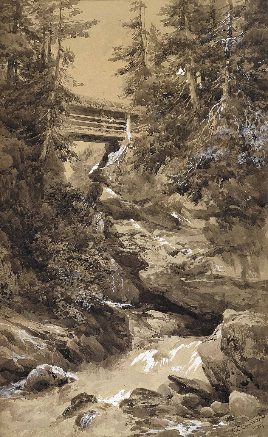 德国艺术家爱德华·西奥多·康普顿 气势宏伟的山脉风景画