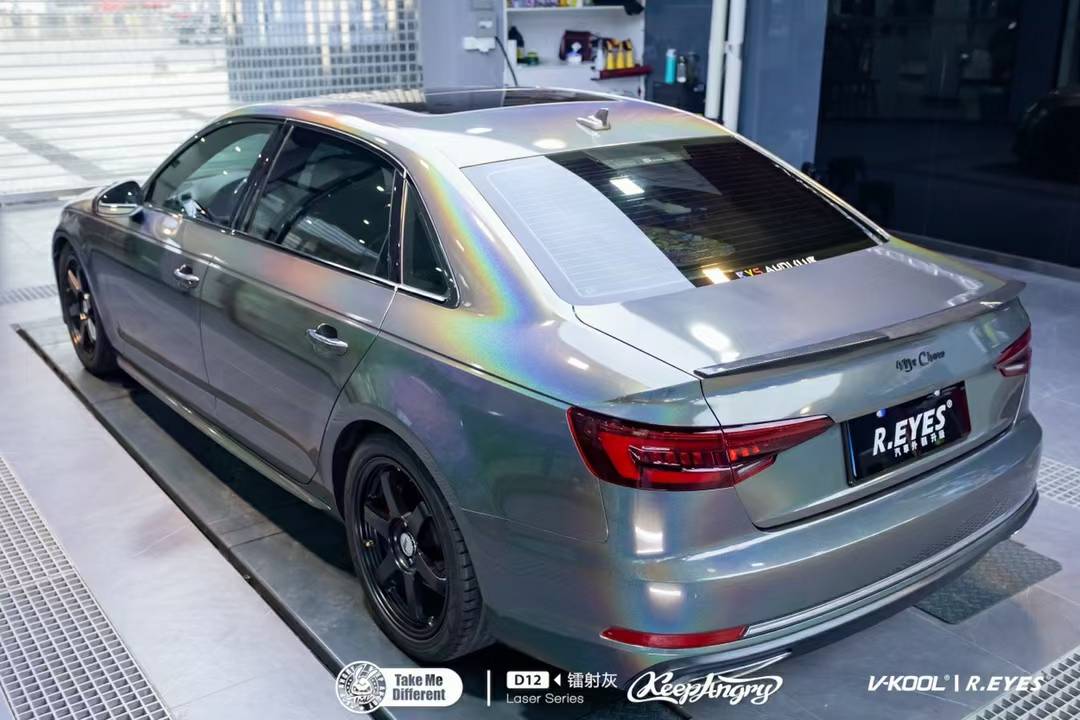 奥迪a4汽车tmd潮牌镭射灰改色膜