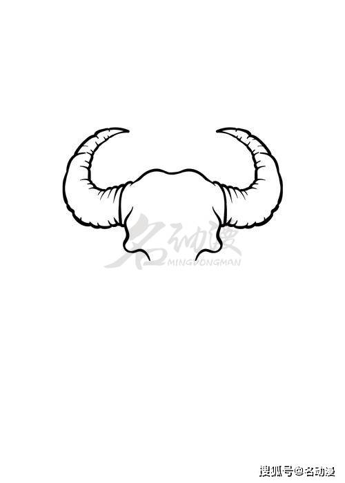 首先,我们用弯曲的线条画出牛角,然后将笔画调小画出牛角上的细节