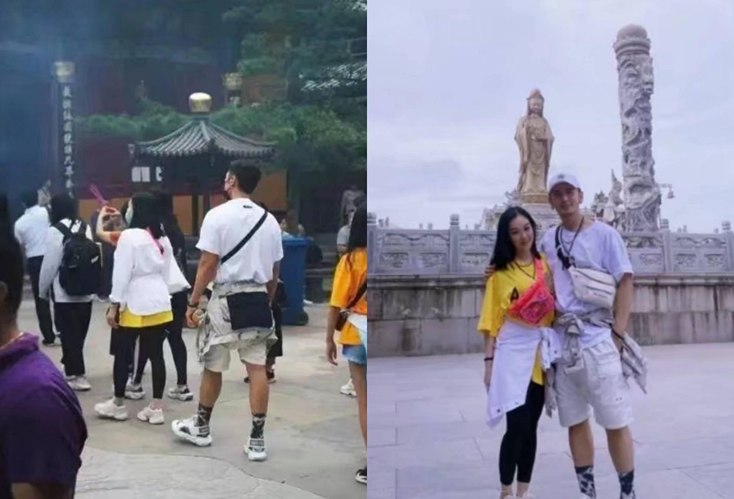 观音钟丽缇机场留泡面头穿荧光绿，和张伦硕十指紧扣，不生儿子也甜蜜