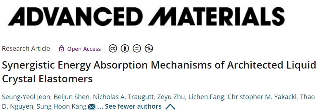 约翰霍普金斯大学开发LCE减震材料，受6.8kg重物冲击时速度仍可维持在35km/h