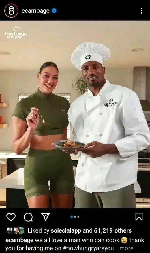 原创篮球大妞坎贝奇惊艳亮相伊巴卡美食节目球迷直言两人好般配