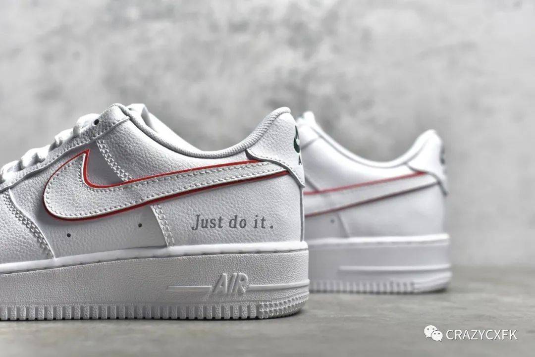 耐克白红叠勾空军一号nikeairforce1justdoit低帮运动鞋