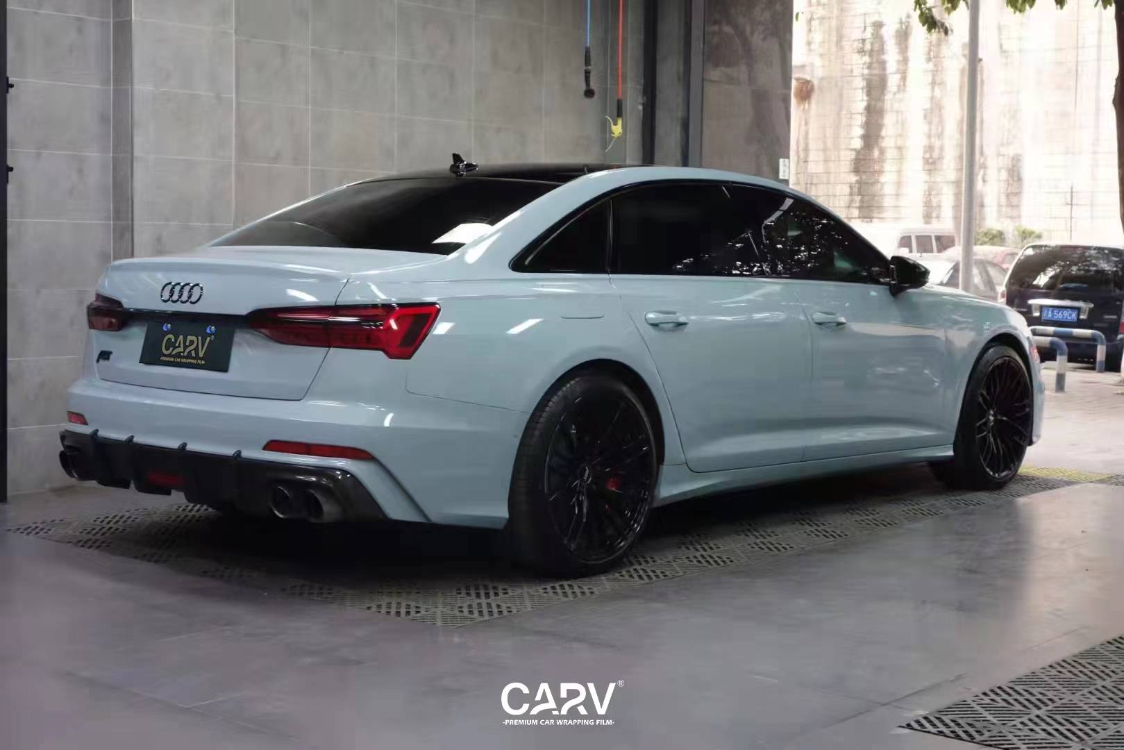 黑色奥迪a6改色卡孚carv白金莫兰迪蓝_搜狐汽车_搜狐网