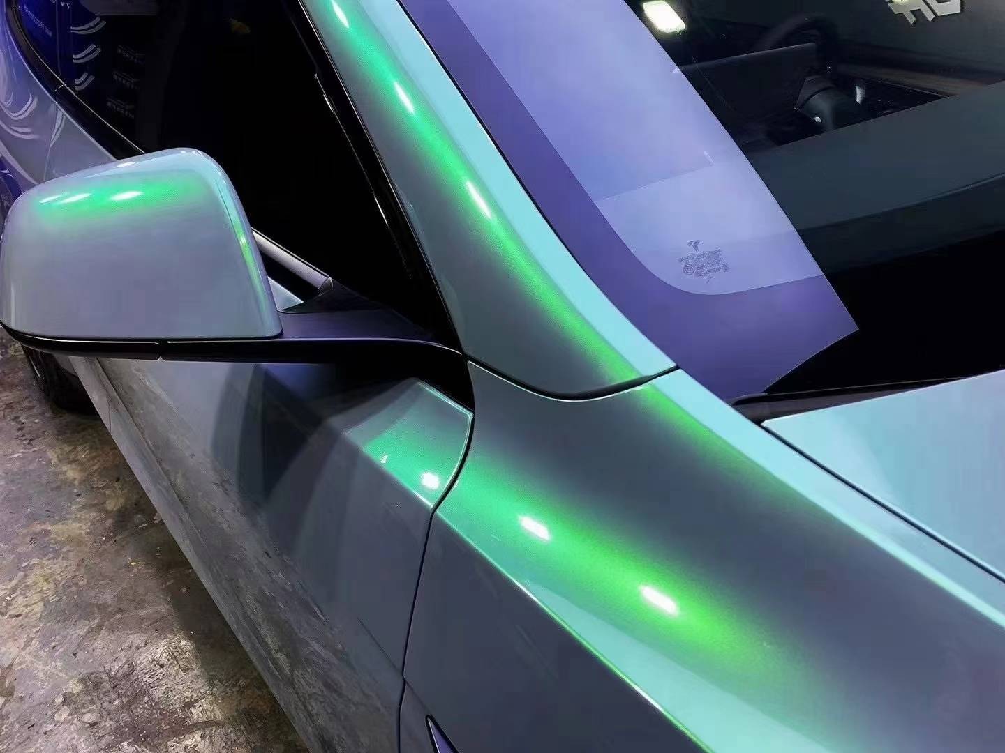特斯拉skto改色膜梦幻松石绿