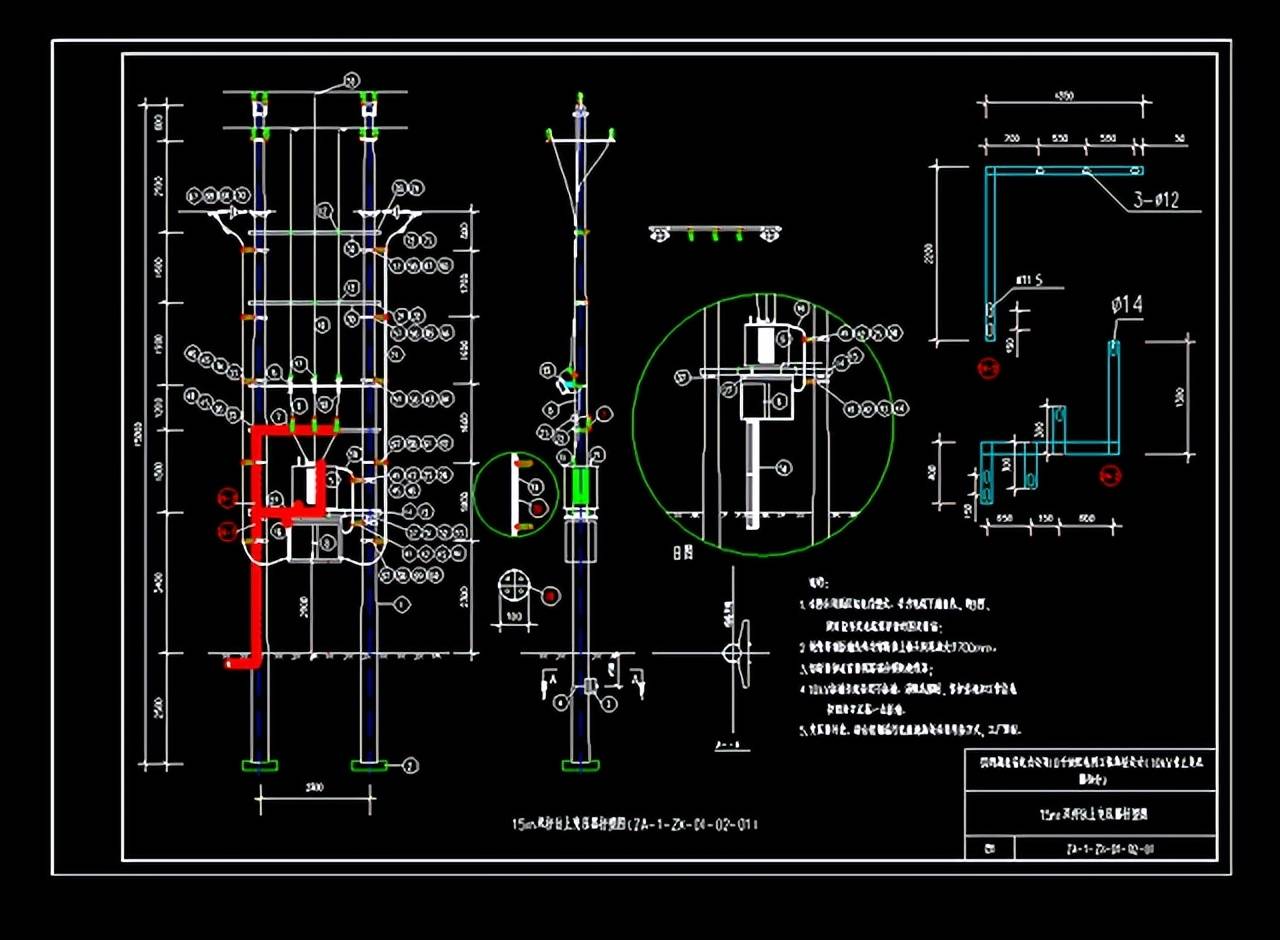 电网公司配电网工程10kv柱上变压器台典型设计cad图纸