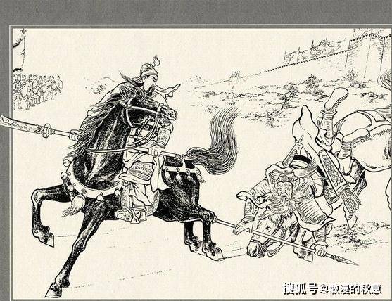 黄忠从后追赶,关羽刚想挥刀使用拖刀计,不想黄忠马失前蹄,跌落马下