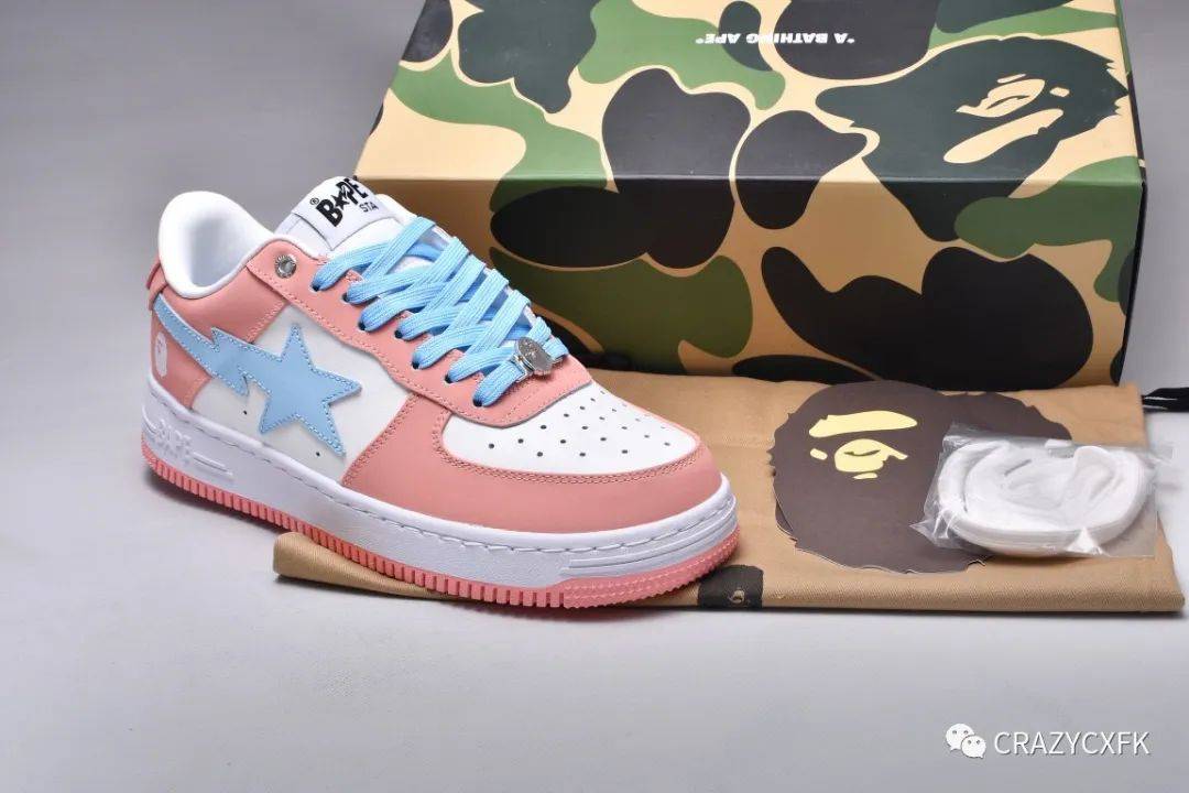 原宿潮流安逸猿bapestarpastelcolor马卡龙绿粉闪星低帮复古运动板鞋