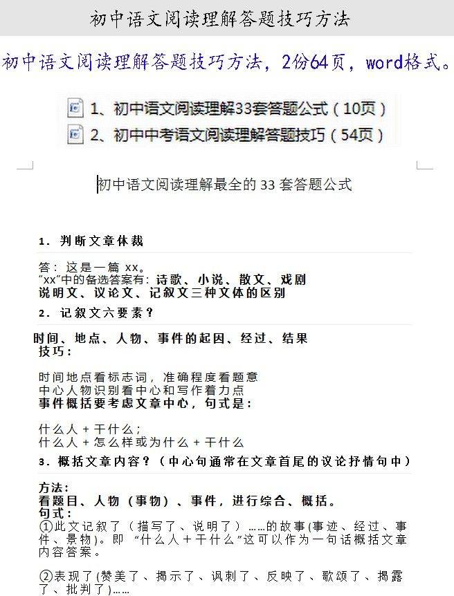 初中語文中考閱讀理解總複習word版答題技巧方法電子版102_ppt_pdf