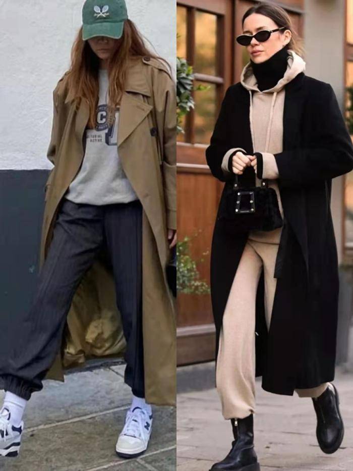 原创大衣束脚裤大衣鲨鱼裤才是今年最时髦炸街的搭配组合