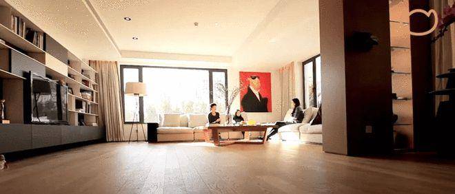 林依轮家理的客厅显得很空旷,电视墙是一个书架,上面摆着书,还陈列着