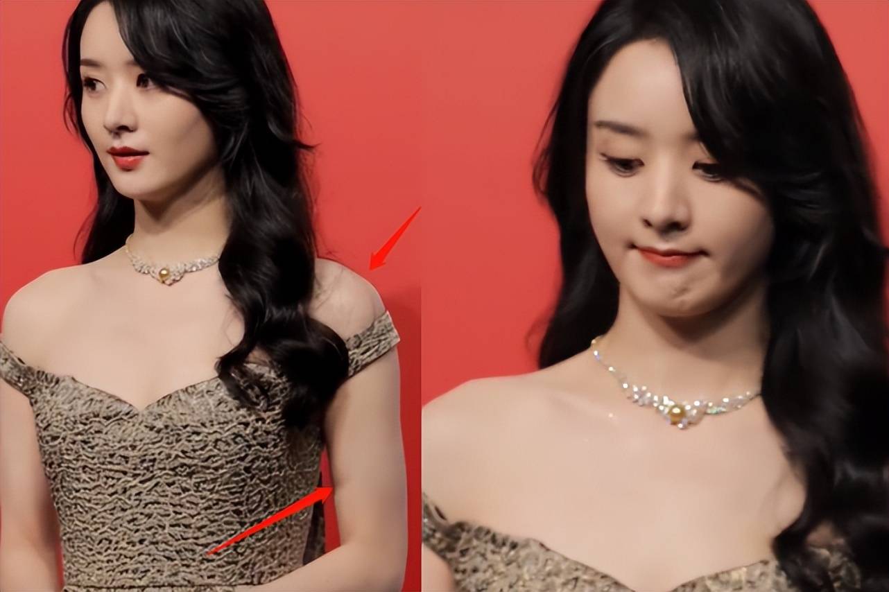 赵丽颖活动照被拍,身形臃肿脸胖一圈,穿一字肩礼服秀傲人事业线_颖宝