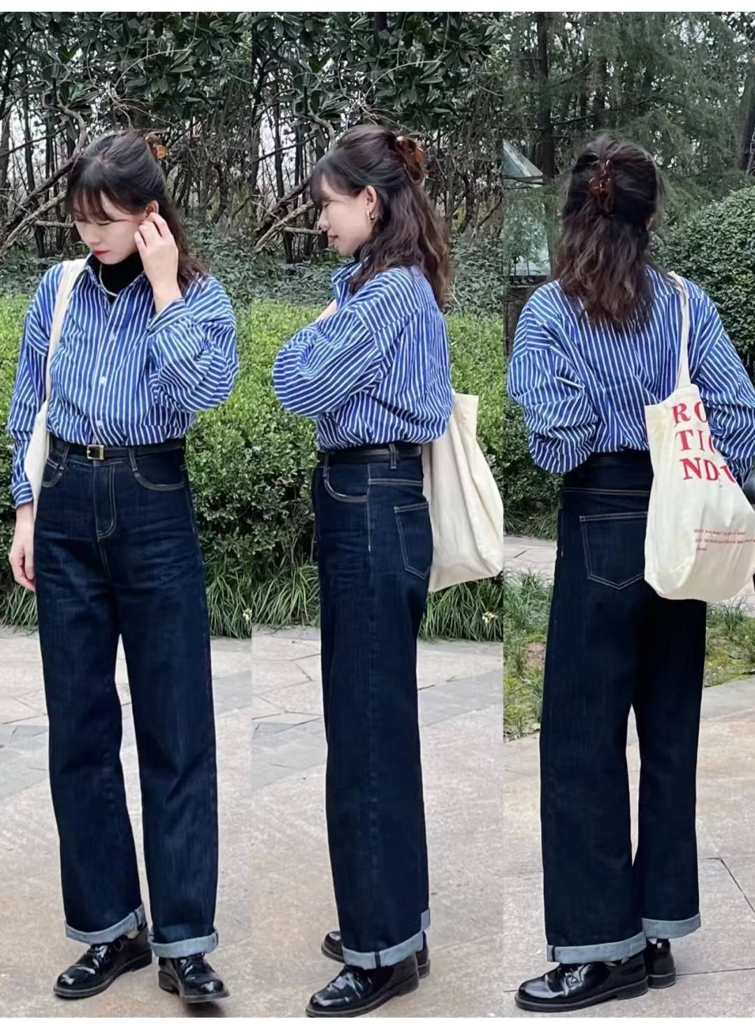条纹衬衫女怎么搭配裤子好看