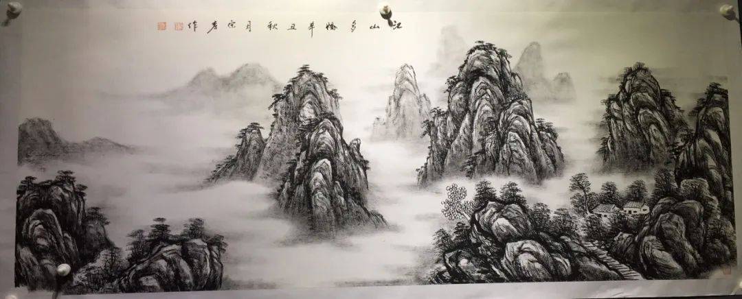 于宗孝这焦墨山水画墨焦而不燥色黑而不枯