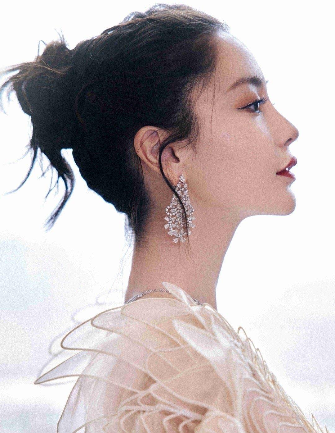 可以看到在网友们晒出的精修图中,angelababy的侧颜真的是绝了,而她的