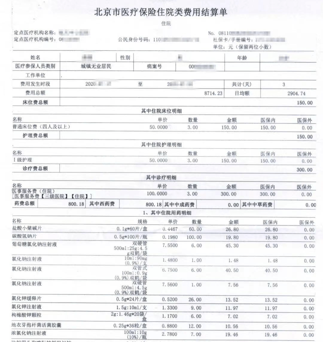 住院費用結算單,圖源網絡,僅做展示門診費用清單包括以下內容:藥品