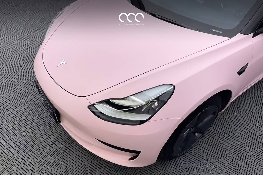 漫彩改色膜特斯拉model3超亚樱粉