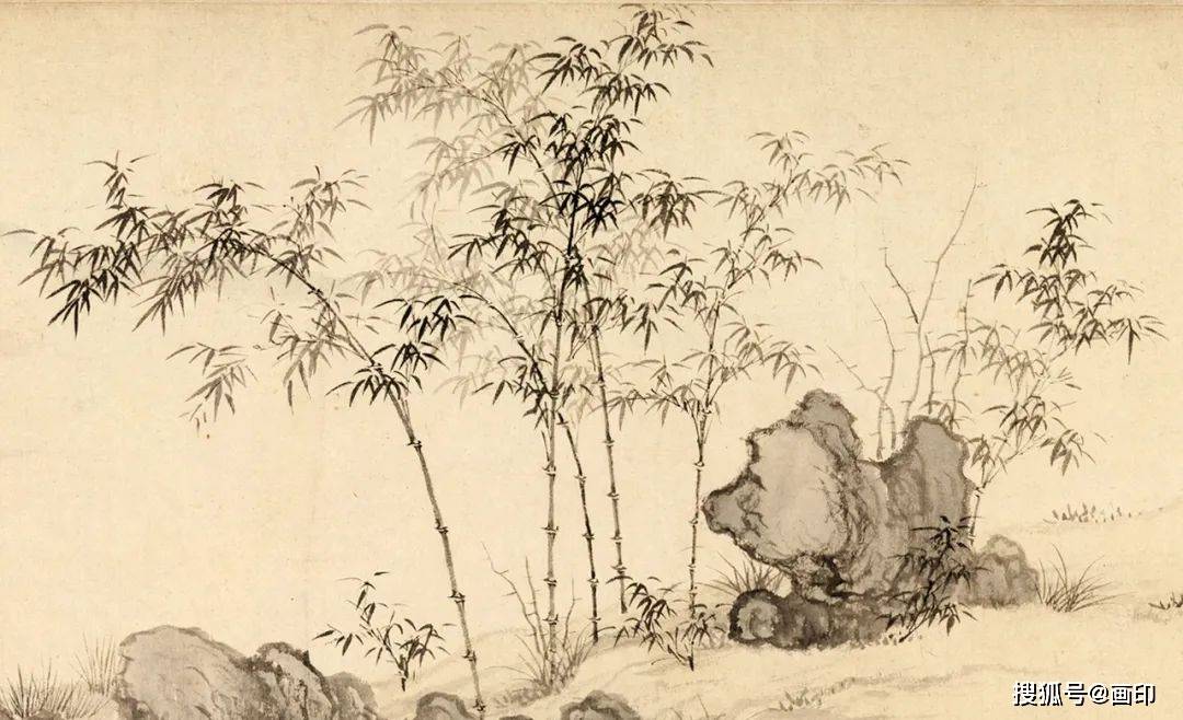 元赵原山水明沈巽竹石图