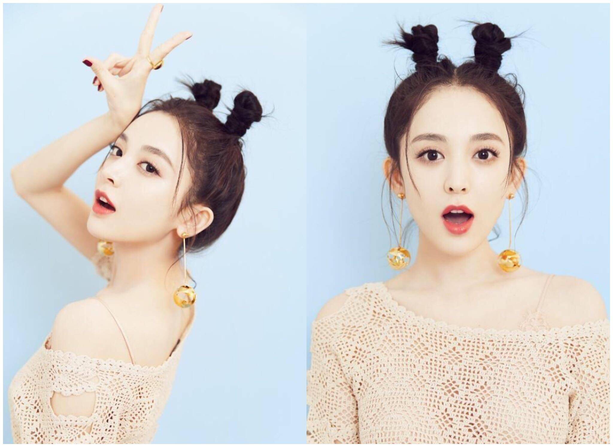 原创景甜扎起哪吒头登瑞丽杂志对比明星们同款发型景甜气质动人