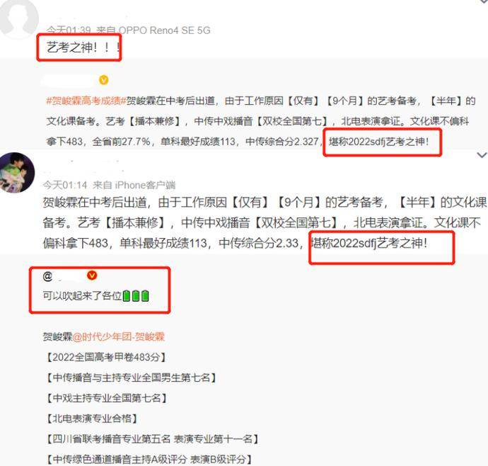 贺峻霖高考483分被夸艺考之神,遭群嘲打脸:张新成素人身份考560_成绩