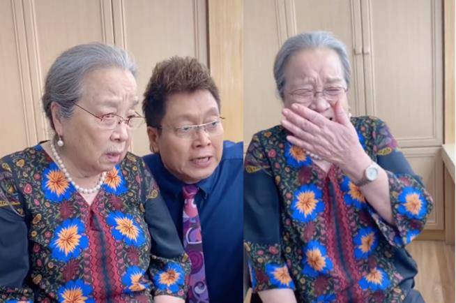 原创84岁李明启近照曝光满头白发戴珍珠项链显富态成王为念干妈