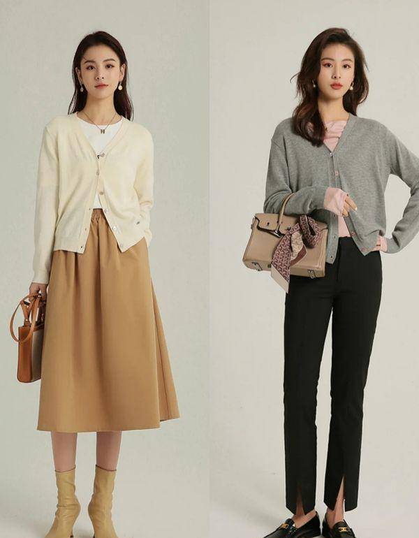 莫兰迪色系针织开衫搭配模板来了,优雅温柔又耐看,与春天是绝配