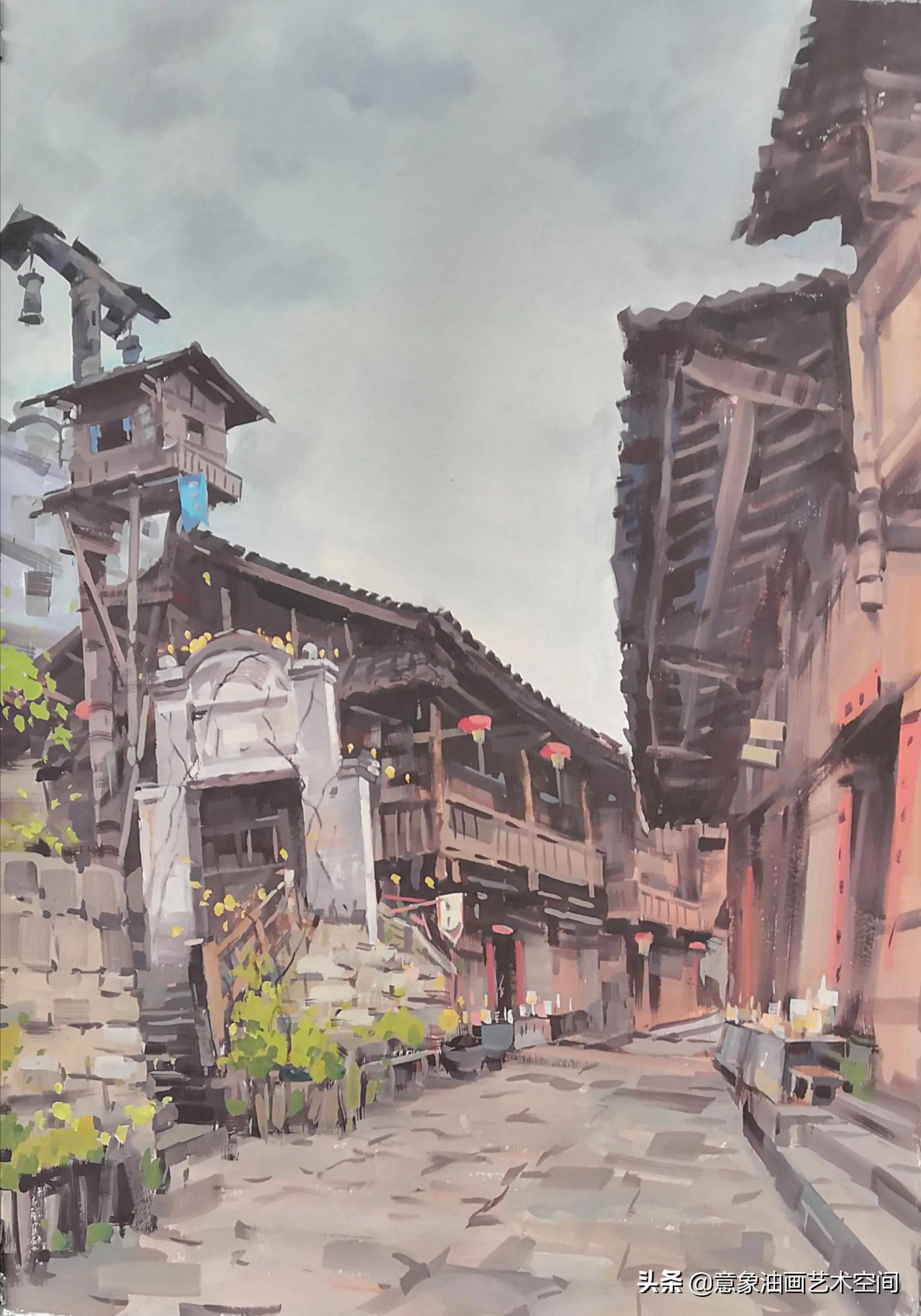 建筑水粉画 简单图片