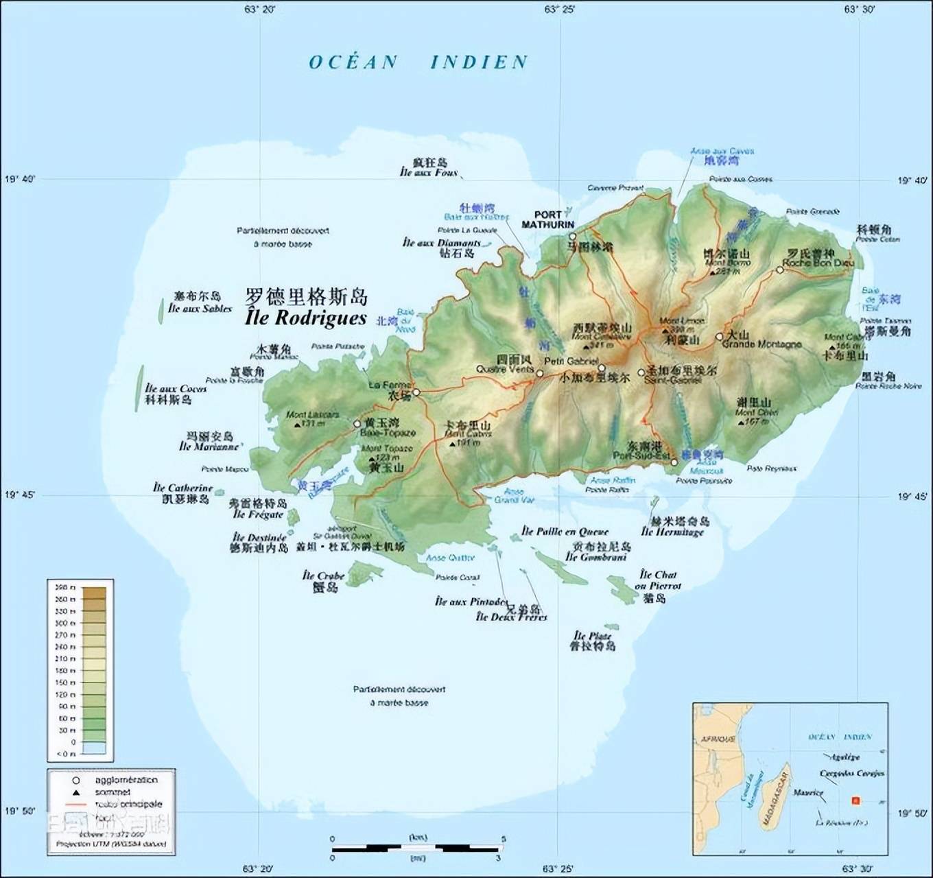 ▼ 罗德里格斯岛 图片来源于百度地图▼ 罗岛紫斑蝶的模式标本 图片