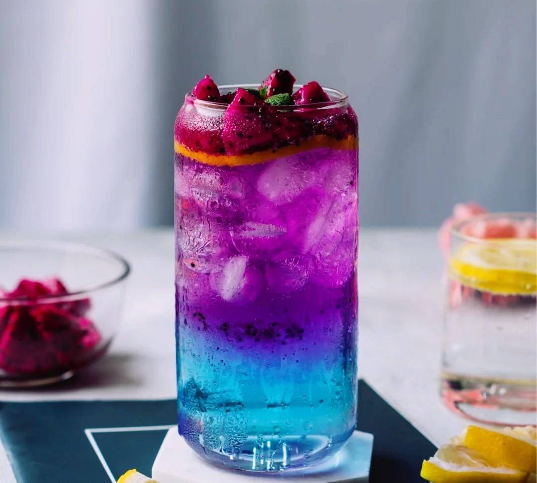原创夏日果汁饮品推荐星空气泡水青提气泡水火龙果养乐多气泡饮