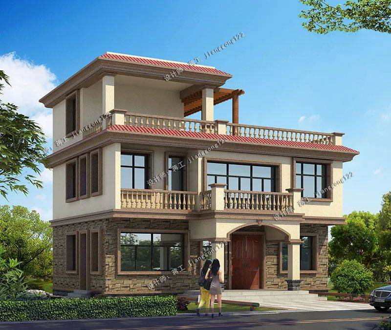 砖混结构主体造价:17-22万欧式风格的一款二层半农村别墅设计,虽然