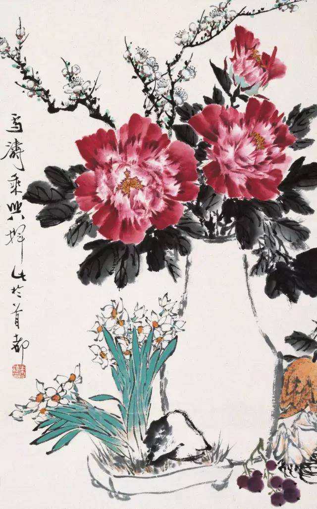 王雪涛国画写意牡丹作品欣赏_花鸟画_情趣_清新
