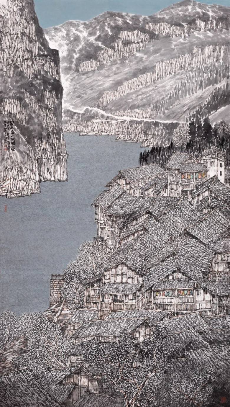 国画名家丨张祖全:碧水青山映楼台,巴渝民宅烟雨中_民居_黄格胜_重庆