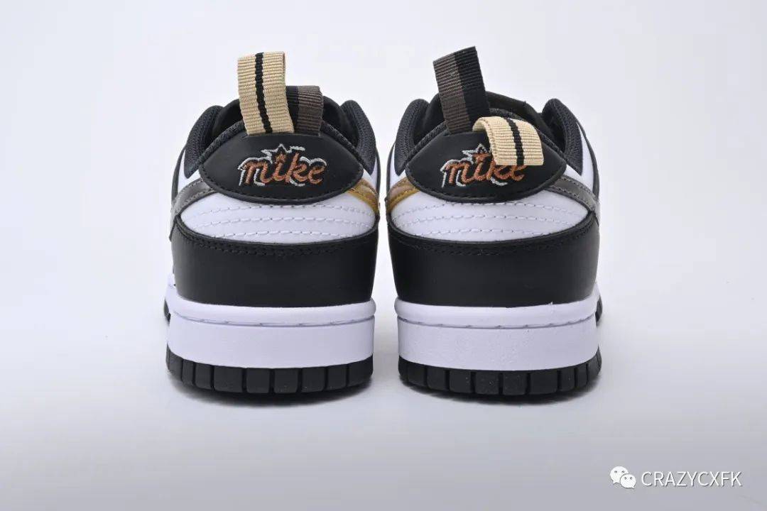 耐克nike sb dunk low se pull tab 復古小熊貓黑白金板鞋_皮質_水印