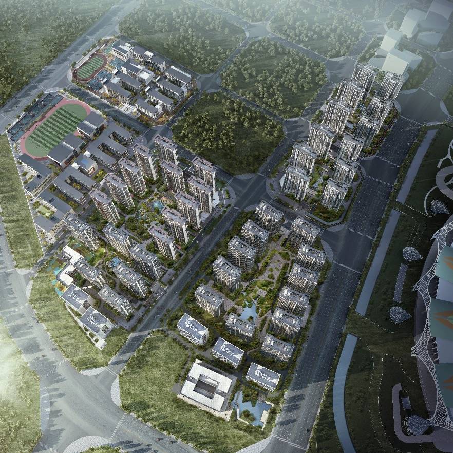 是七彩国际社区的核心组成部分,以飞虎大道与环湖东路的双动脉交通干