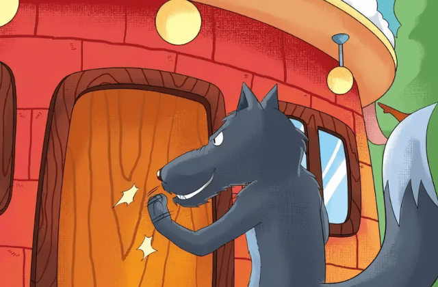 大灰狼一听,吓得一溜烟赶紧跑回老窝里可是,又听到孩子妈妈说"快睡吧