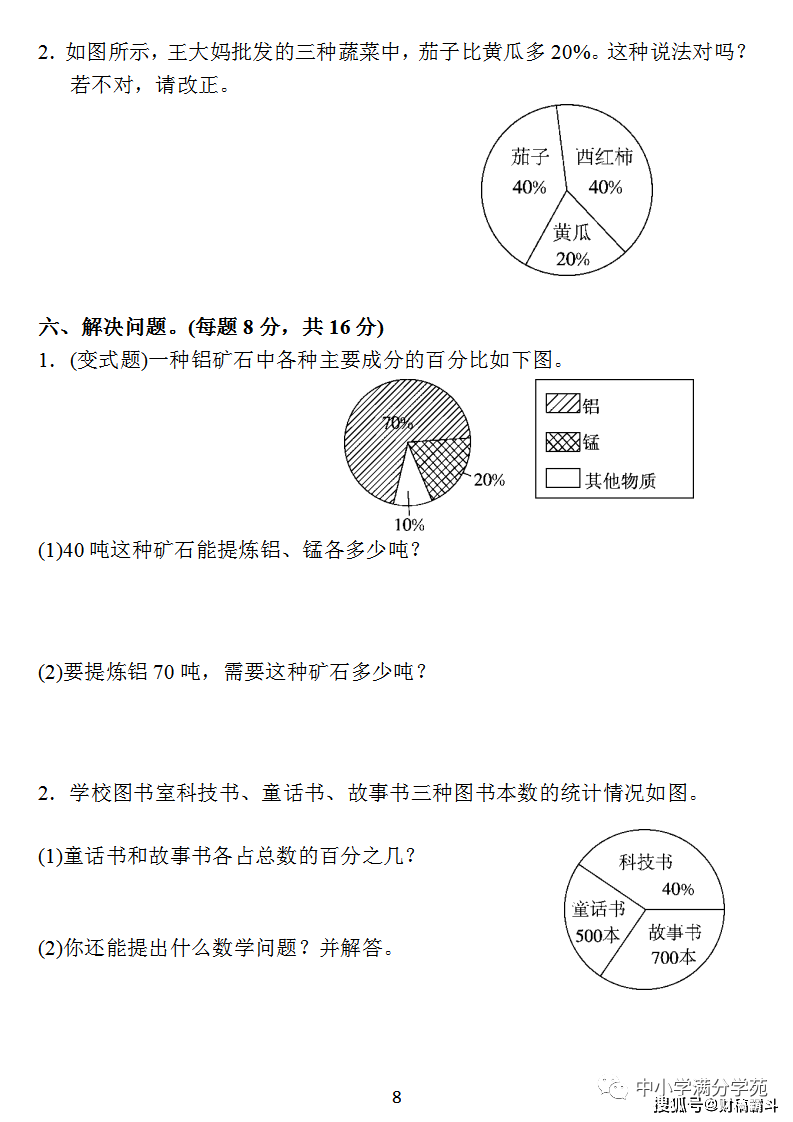 六年级数学上册：第七单位检测卷4套+谜底，典范、全面，可下载！