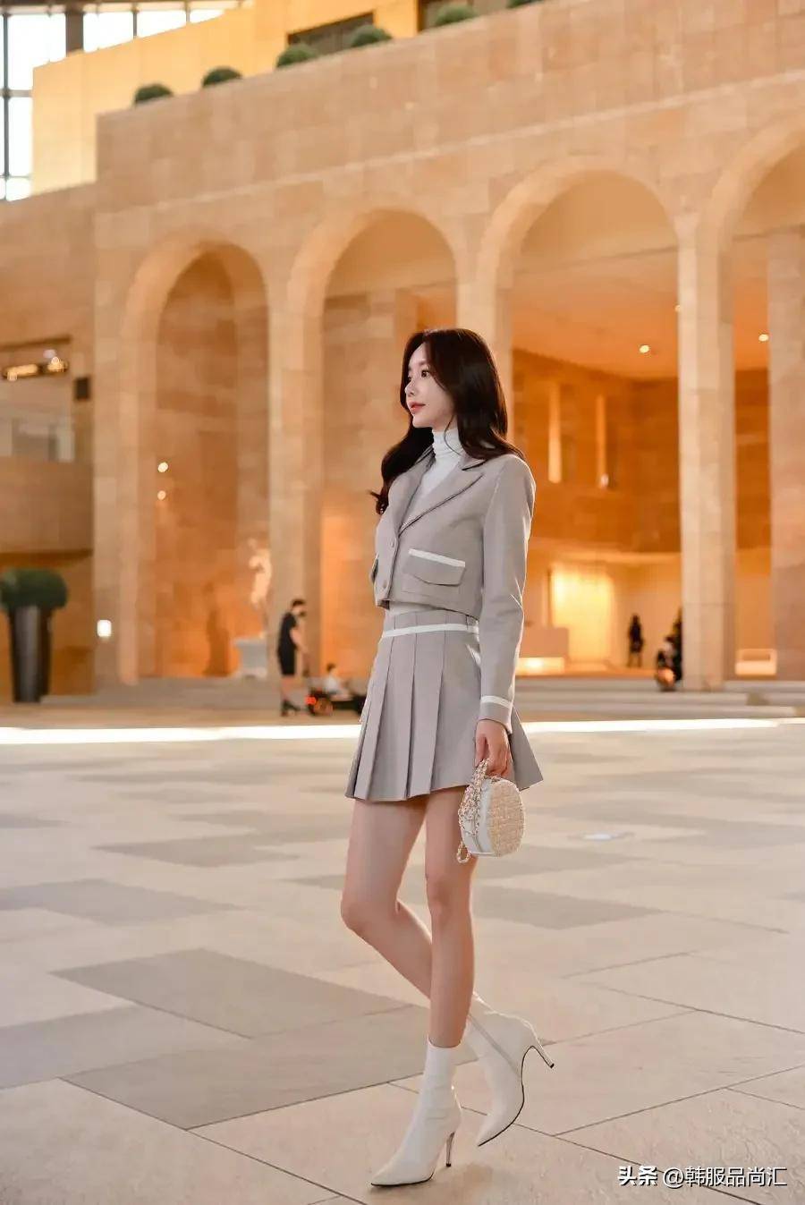 韩服品尚汇女神模特孙允珠阿拉哔咔苦涩磨砂咖啡西装裙_职业_衣服