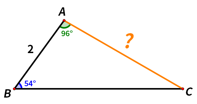 已知AB=2，∠A=96°，∠B=54°，求AC长