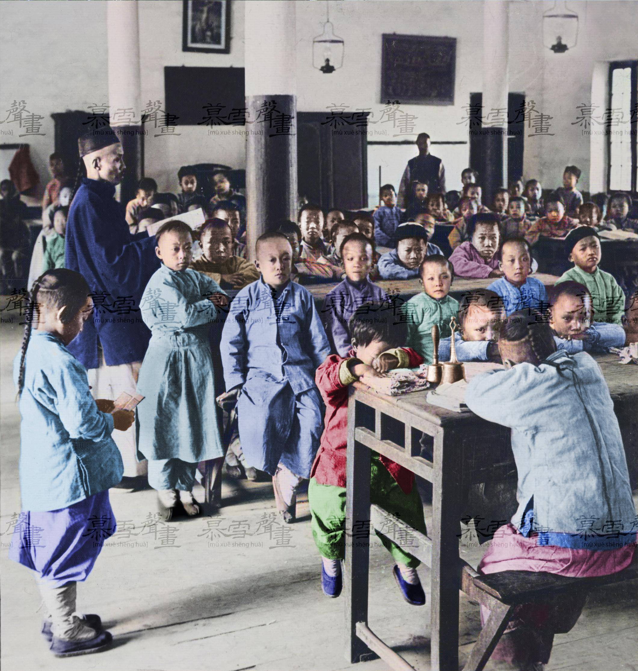 历史老照片上色:看看一百多年前的教会学校和学生们_孩子_游戏_中国