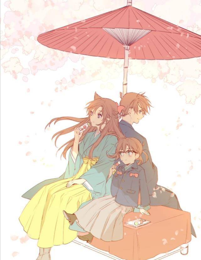 画师笔下的"柯南一家三口",柯南和新一之间似乎不太和谐_小兰_爱情