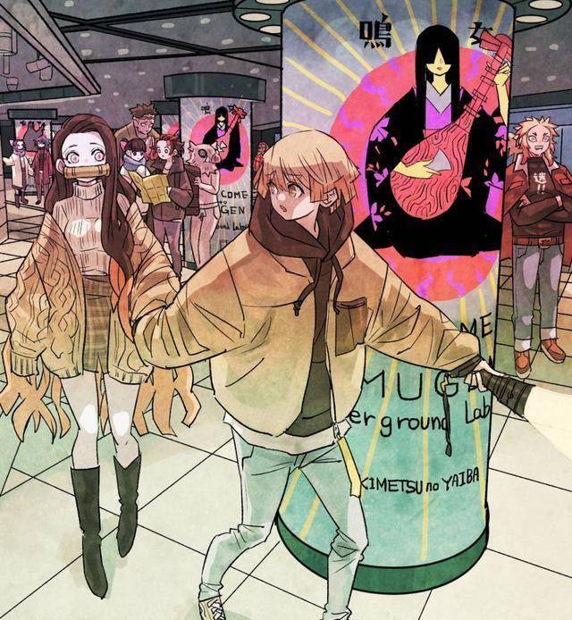 鬼灭之刃现代风同人图,祢豆子善逸日常发糖,香奈乎女仆装扮绝美_蝴蝶