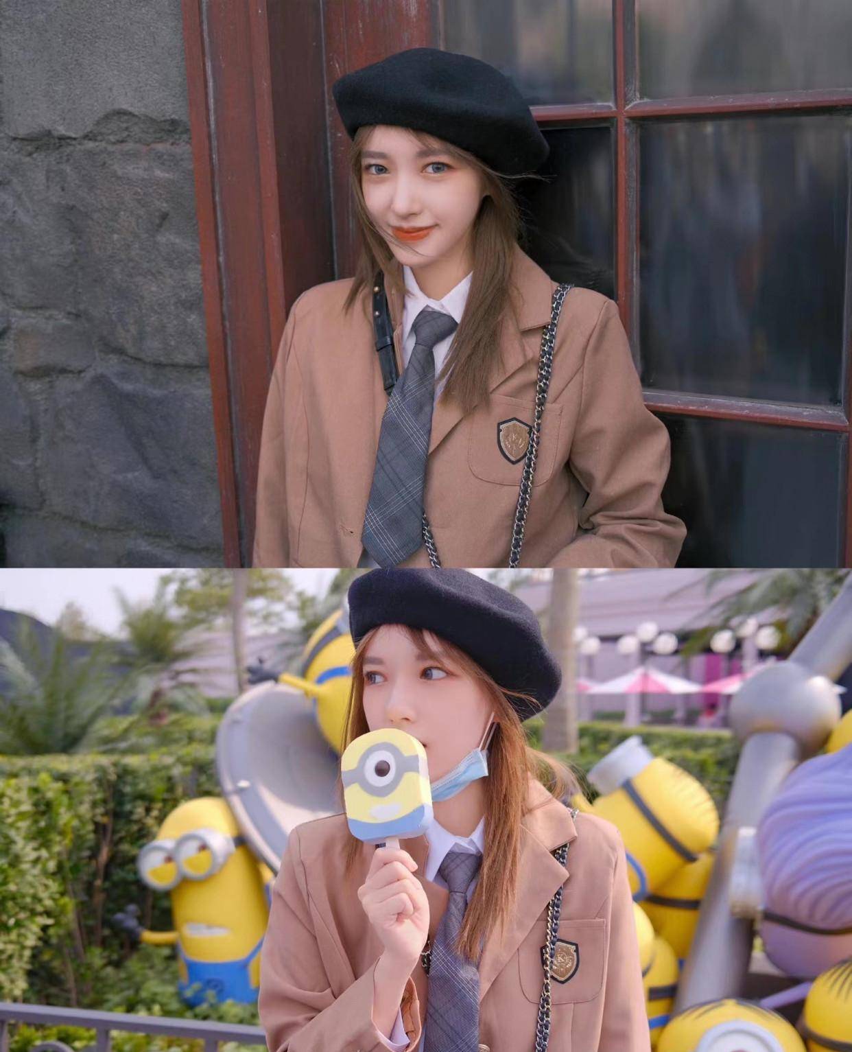 与高级味道的完美奠定,胸口处的学院logo标志强调着单品的校服设计感