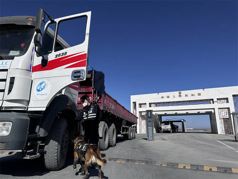 中蒙边境老爷庙口岸:战友"元冰","犬"力以赴保通关_出入境_车辆_警犬