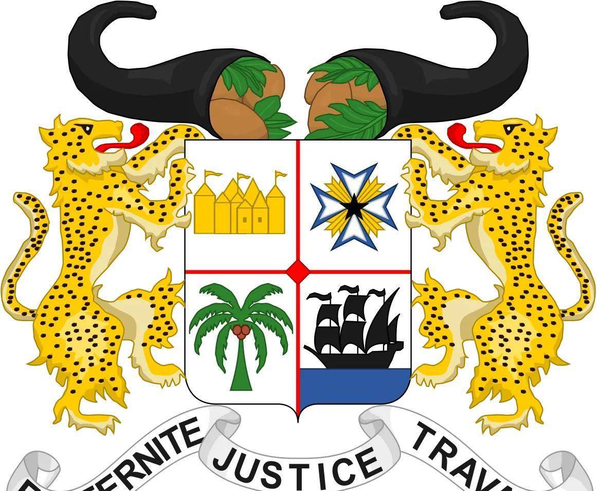 国徽贝宁共和国国旗长宽比为3:2,旗面左侧为一绿色竖长方形,右侧为上