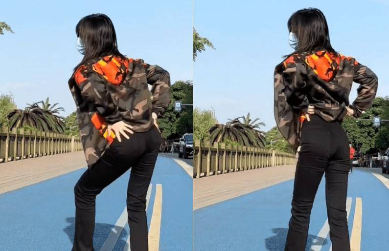 柳岩当街跳舞,紧身裤搭配宽松大衣,舞蹈优美却无人认识_身材_节目