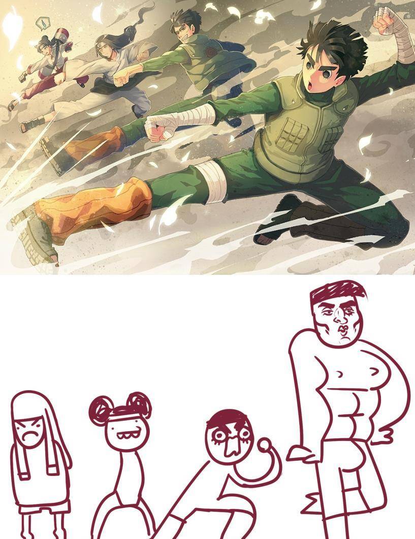 鹿丸有种愤怒的小鸟的既视感,丁次笔墨最多,头发也格外瞩目