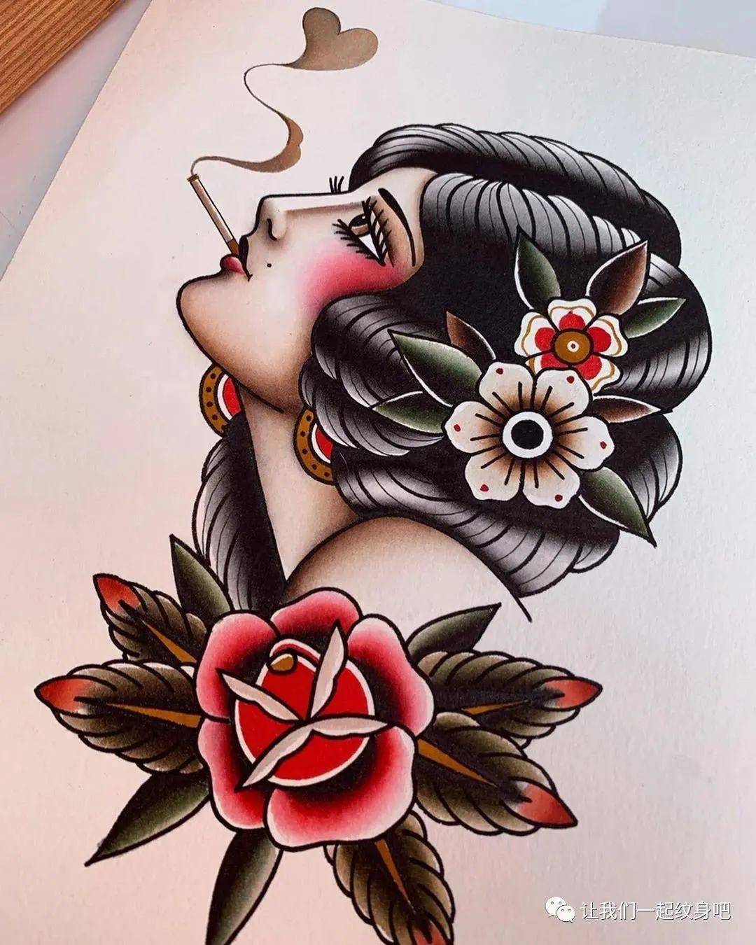 old schoolgaia的女郎·慵懒与时尚·纹身手稿_区域_清水_过程