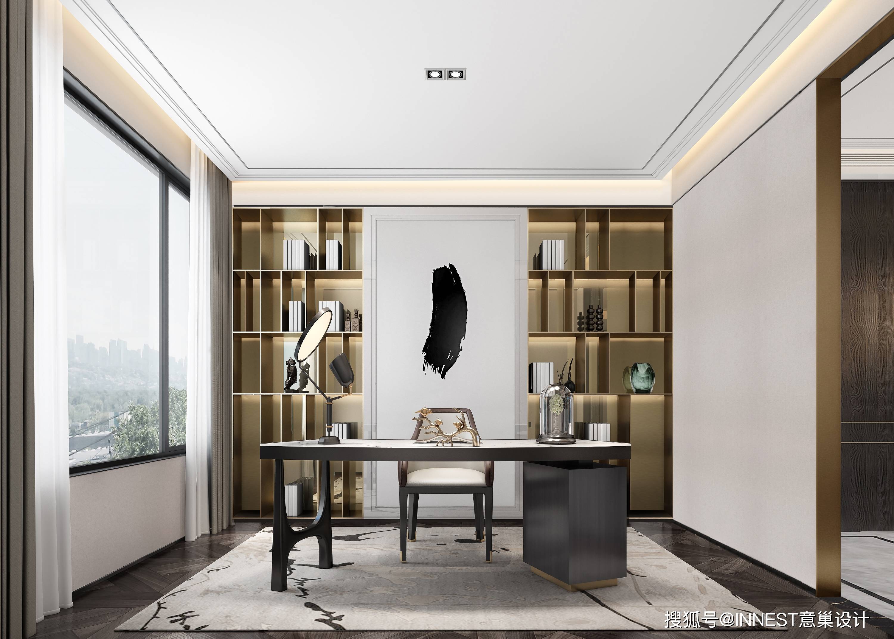 innest意巢设计:现代轻奢风大平层,香槟金带来的满满高级感!