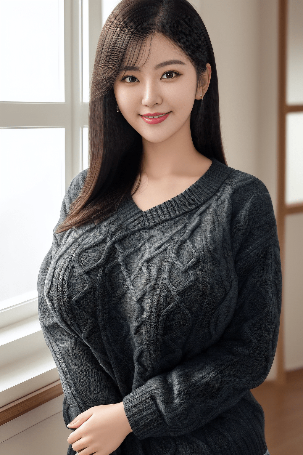 美图欣赏穿毛衣在雪地拍照的大美女(ai作品)_雪花_颜色_人们